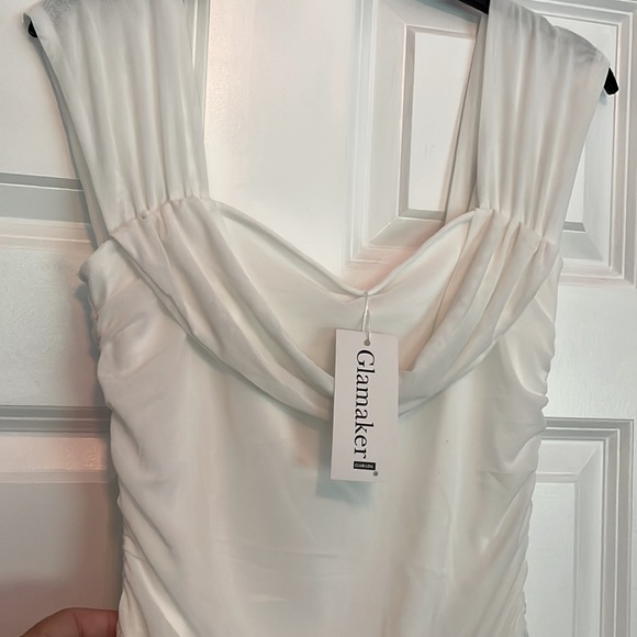 NWT White Ruched Chiffon Midi Dress Size S - Picture 2 of 5